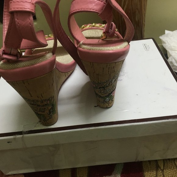 Authentic Coach Ellette Leather and Cork Platform Wedge Ankle Strap Sandals - Picture 3 of 10